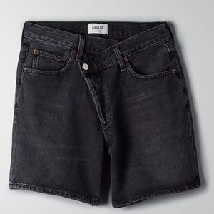 Agolde Criss Cross Black Denim Jean Shorts